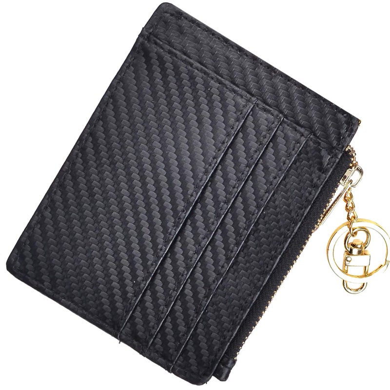 woogwin Slim RFID Credit Card Holder for Women Mini Front Pocket Wallet Purse With Keychain BLACK - Image 1